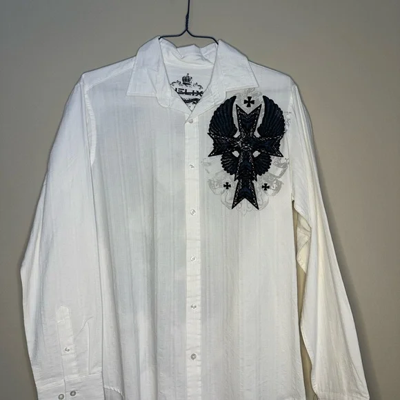 Helix White Men's Shirt with Black Embroidery - Picture 1 of 2